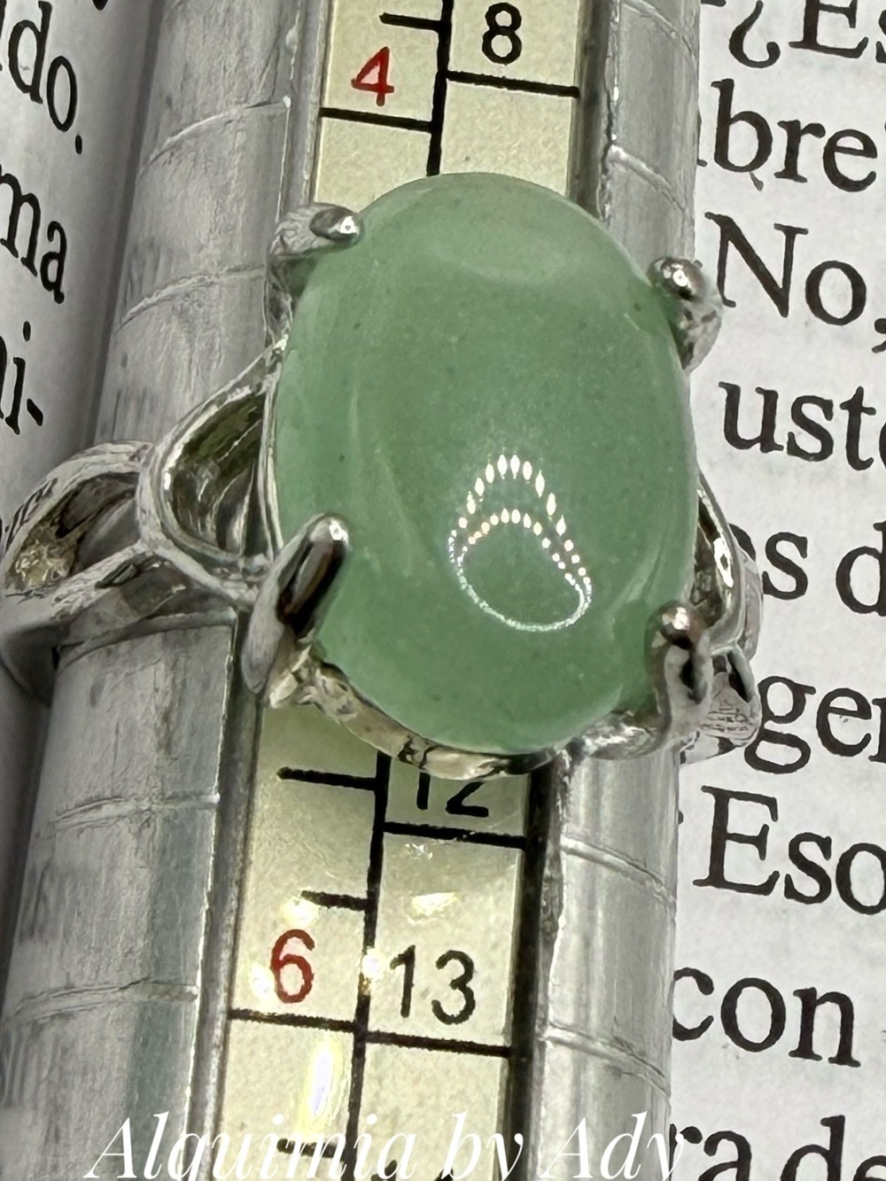 Green Jade Cabochon Ring with Silver Band